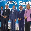The State of the Global Cruise Industry panel at Seatrade Cruise Global (from left): moderator Lucy Hockings, Carnival Corp.'s Josh Weinstein, MSC Cruises' Pierfrancesco Vago, Royal Caribbean Group's Jason Liberty, Norwegian Cruise Line Holdings' Frank Del Rio, CLIA's Kelly Craighead and Informa Markets' Andrew Williams.