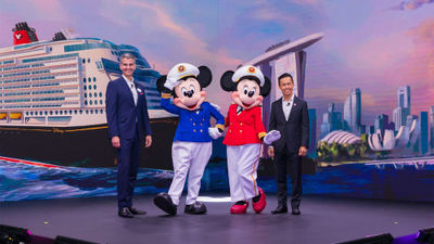 Disney Parks chairman Josh D’Amaro and Singapore Tourism Board CEO Keith Tan during a joint news conference in Singapore.