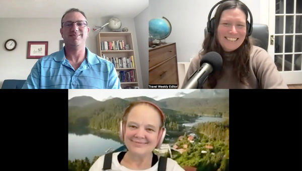 Clockwise from top left :Robert Silk and Rebecca Tobin of Travel Weekly and Kirsten Dixon, co-owner of Within the Wild, an Alaska travel company, talking about Alaska travel in summer and winter. Clockwise from top left :Robert Silk and Rebecca Tobin of Travel Weekly and Kirsten Dixon, co-owner of Within the Wild, an Alaska travel company, talking about Alaska travel in summer and winter.