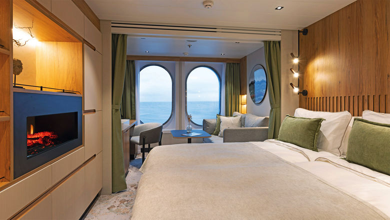 A suite on Swan Hellenic's SH Vega, complete with electric fireplace.