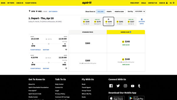 A proposed DOT rule would require airlines to display ancillary fees from the start of the booking process. This screen shot shows Spirit doesn't immediately show such fees. A proposed DOT rule would require airlines to display ancillary fees from the start of the booking process. This screen shot shows Spirit doesn't immediately show such fees.