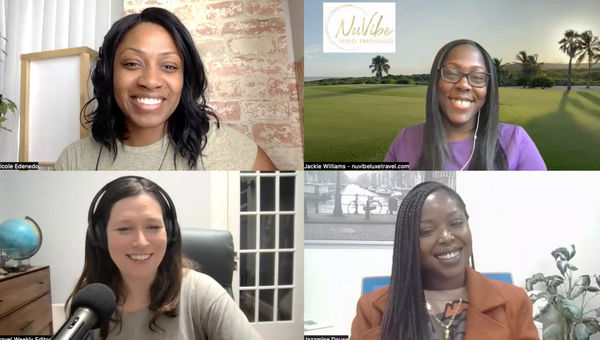 Clockwise from top left: Nicole Edenedo of Travel Weekly, Jackie Williams of NuVibe Travel, Jazzmine Douse of AmaWaterways and Rebecca Tobin of Travel Weekly on the Folo by Travel Weekly podcast.. Clockwise from top left: Nicole Edenedo of Travel Weekly, Jackie Williams of NuVibe Travel, Jazzmine Douse of AmaWaterways and Rebecca Tobin of Travel Weekly on the Folo by Travel Weekly podcast..