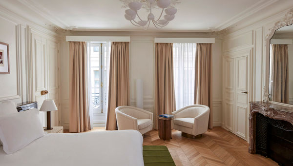 A guestroom at the 56-room Maison Delano Paris, which opened this month. A guestroom at the 56-room Maison Delano Paris, which opened this month.