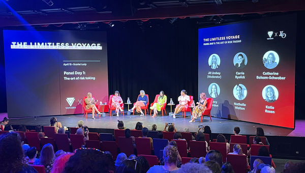 A panel session onboard Virgin Voyages’ Scarlet Lady during the inaugural Jennifer Lopez-curated Limitless Voyage for women entrepreneurs. A panel session onboard Virgin Voyages’ Scarlet Lady during the inaugural Jennifer Lopez-curated Limitless Voyage for women entrepreneurs.