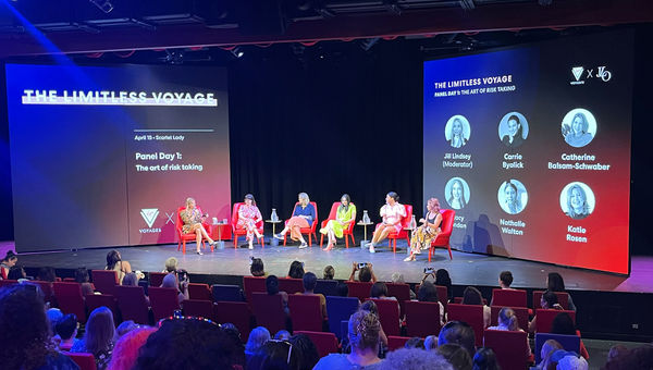 A panel session onboard Virgin Voyages’ Scarlet Lady during the inaugural Jennifer Lopez-curated Limitless Voyage for women entrepreneurs.