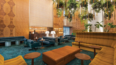 A newly refreshed common area at the Delphi Hotel in Downtown Los Angeles.