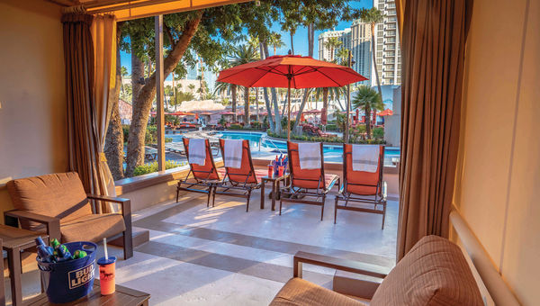 The pool deck at the MGM Grand as seen from one of the cabanas. A refreshed Dive Bar has four frozen drink machines with a walk-up area for ordering drinks. The pool deck at the MGM Grand as seen from one of the cabanas. A refreshed Dive Bar has four frozen drink machines with a walk-up area for ordering drinks.