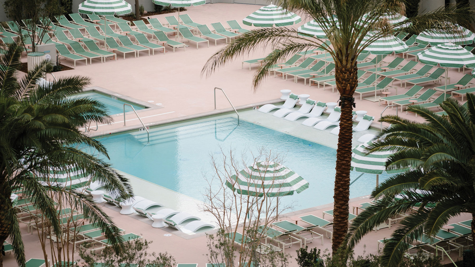 The Park MGM Pool is designed to be reminiscent of a European country estate's secret garden. Lush blooms and vines serve as portals to each area and several poolside bars serve signature cocktails and light bites.
