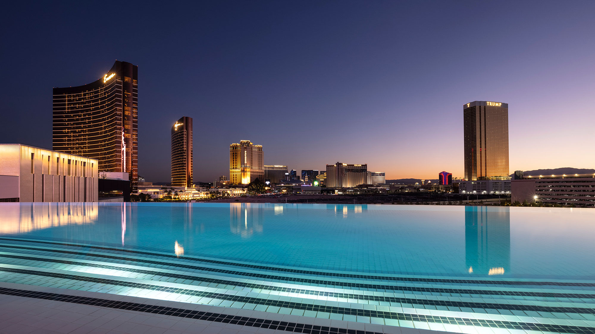 The Athena Infinity Ultra Pool at Resorts World Las Vegas is an adults-only area overlooking the Strip.