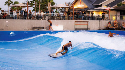 Surfing the standing swell at Wai Kai's wave pool. Wai Kai, an entertainment and waterfront recreation destination, has added shuttle service from Waikiki.