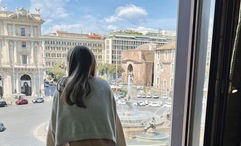 The writer's daughter at the Anantara Palazzo Naiadi Rome Hotel, which faces the Fountain of the Naiads in the Piazza Della Repubblica.