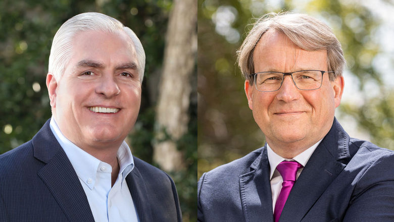 John Snyder, left, will wrap up a 30-year career with BCD Travel. Stephan Baars returns to BCD after leading Boron, a private investment company.