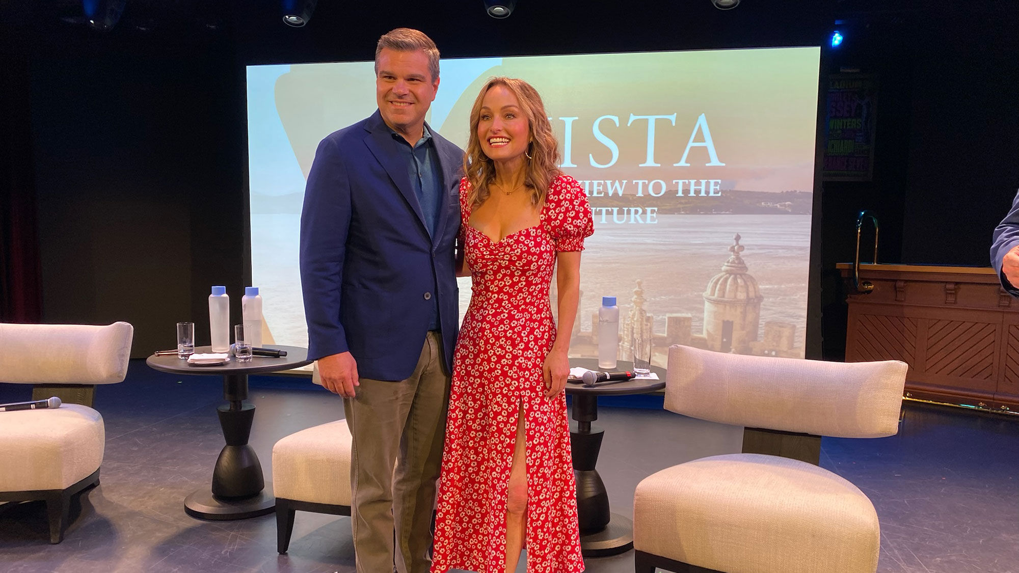 Frank A. Del Rio, president of Oceania, stands with Giada de Laurentis, the godmother of the Oceania Vista during the ship's christening voyage. Laurentis is a chef, restaurateur and Emmy-winning food personality.