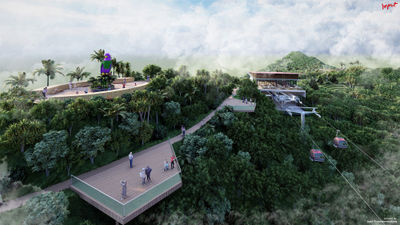 A rendering of the station at the top of Dominica's planned cable-car ride that will take guests to the Boiling Lake thermal springs.