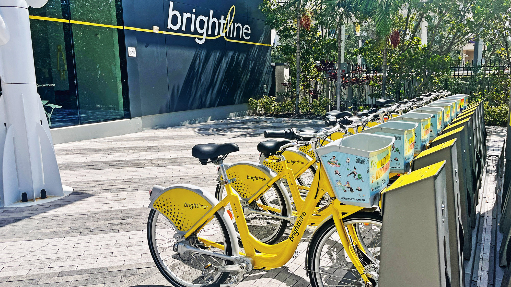 Bikeshare rentals at the Brightline West Palm Beach station.