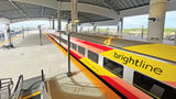 A Brightline train at Orlando Airport.