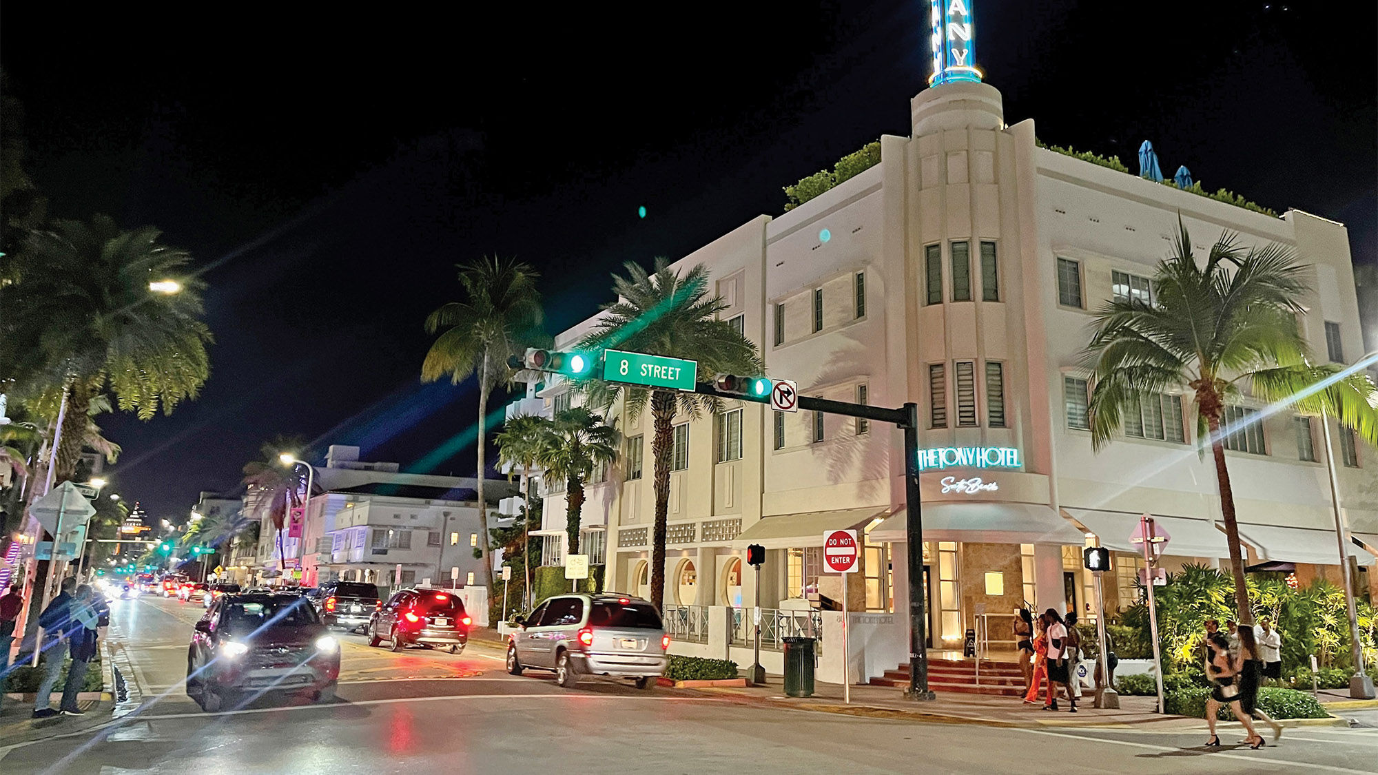 Art deco buildings lining Collins Avenue in South Beach.