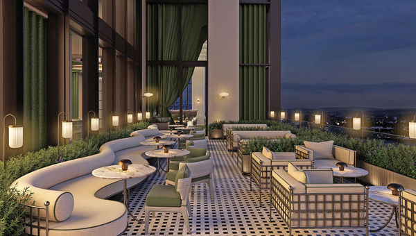 A rendering of the Long Bar at the Raffles Boston.