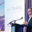 U.S. Travel CEO Geoff Freeman speaking at IPW 2023 in San Antonio on May 23.