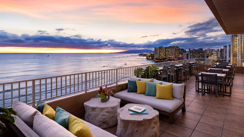 The view from the Twin Fin's Coconut Club lounge at dusk.