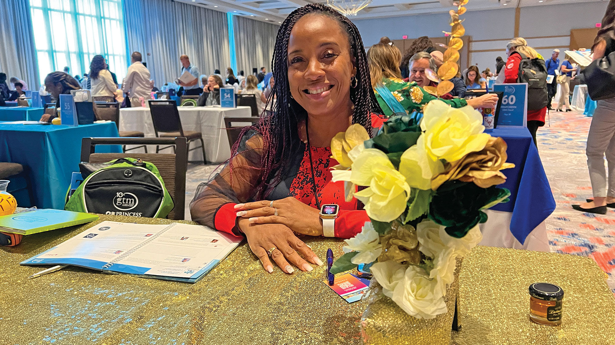 DeAna Haywood of Queens of the Isles in Wheatley Heights, N.Y., went full-on bling, from a sparkly stiletto to a sparkly tablecloth cover.