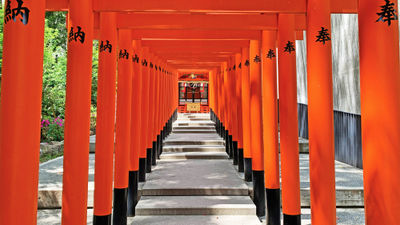 The torii gate of the Ikuta Shrine in Kobe.