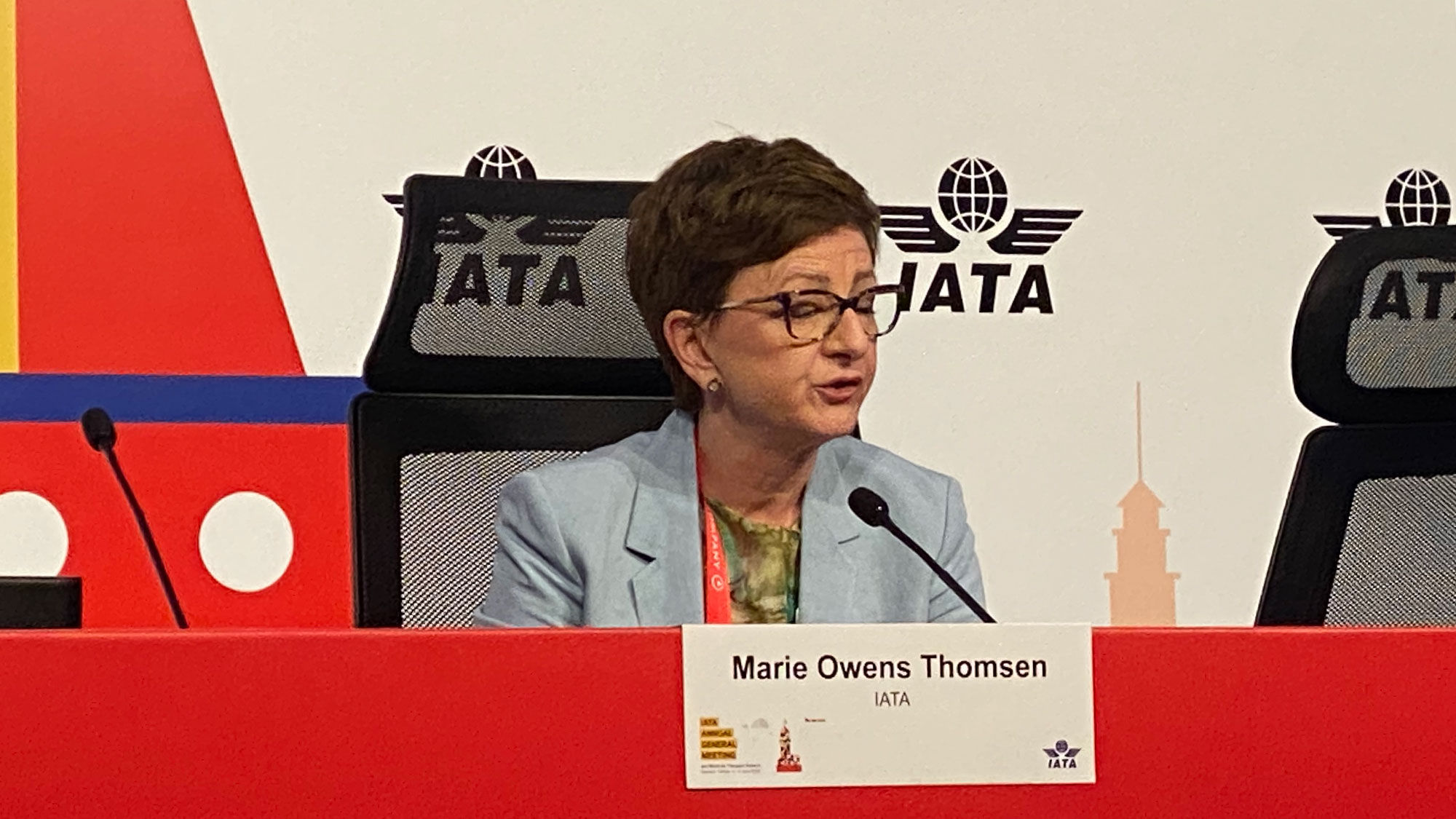 IATA economist Marie Owens Thomsen at IATA's Annual General Meeting.