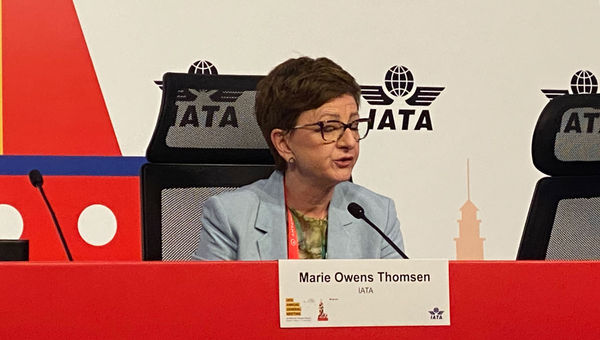 IATA-ekonomen Marie Owens Thomsen på IATA:s årsstämma.
