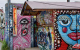 An example of graffiti-covered "buildings" in Bahnwarter Thiel.