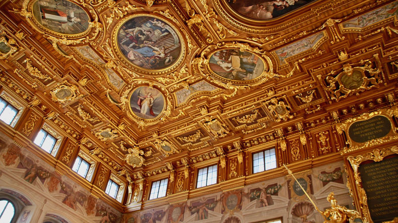 A trip with Bavaria Tourism highlights lesser-known regional attractions. Pictured, the Golden Hall in city hall, Augsburg, Germany. The hall is a total reconstruction after World War II destruction.