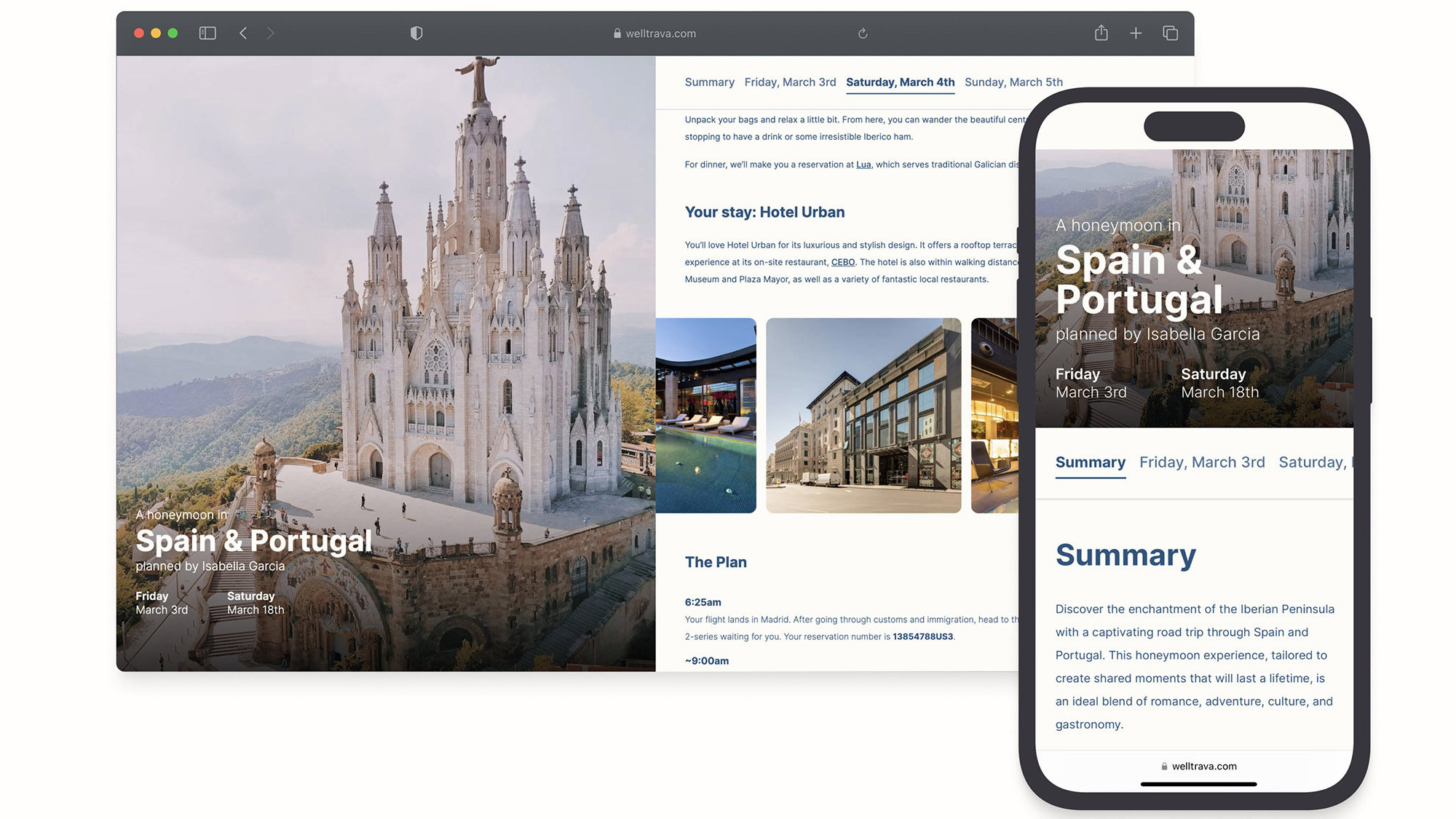 Trava generates a user-facing itinerary with one click.