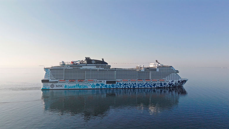 The MSC Euribia. The ship has been halted in Dubai this week after war broke out in the Middle East; the line said today it has secured charter flights for some passengers onboard.