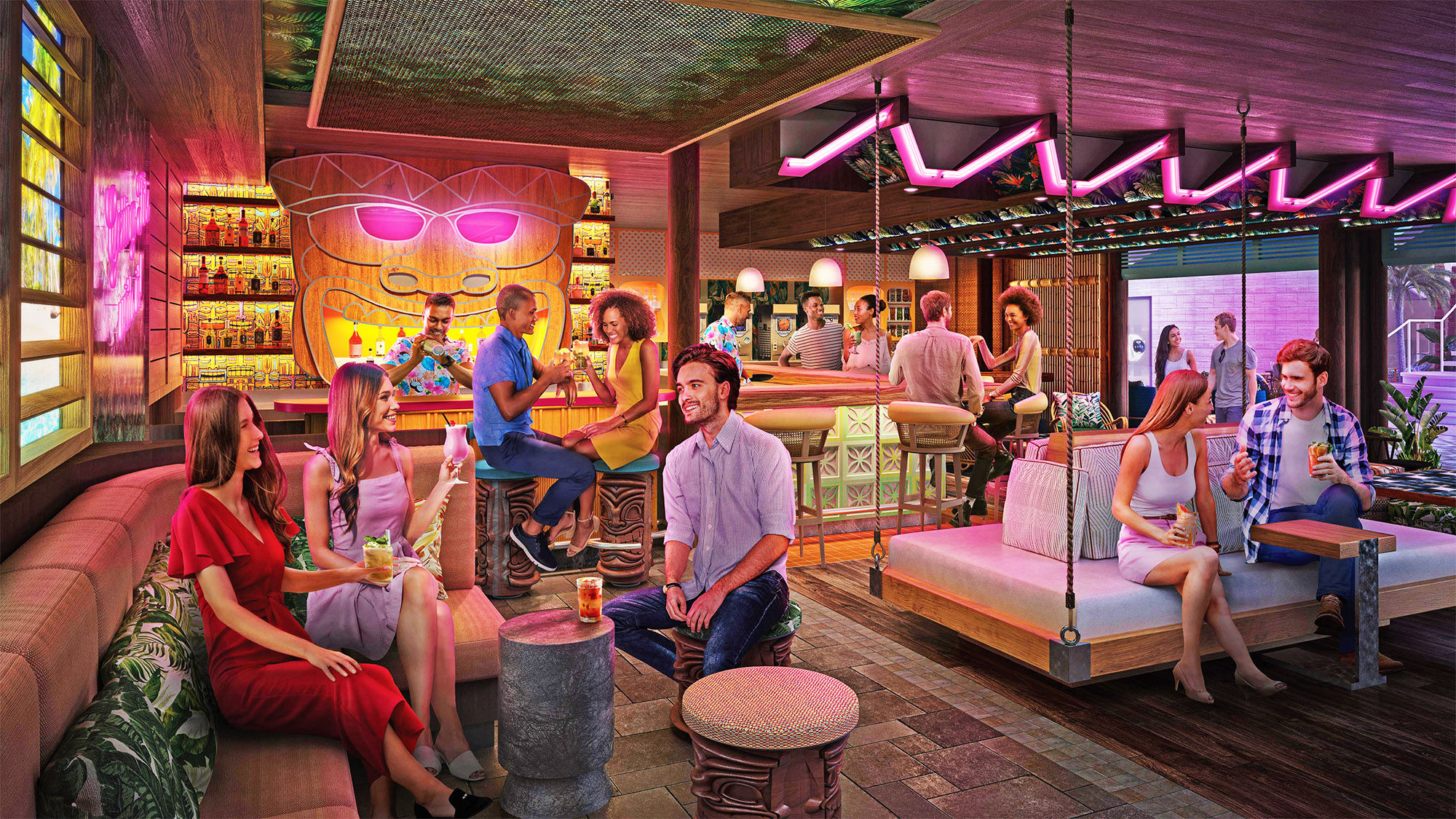 Royal Caribbean describes the Pesky Parrot as a Caribbean tiki bar serving fruit-based cocktails and frozen drinks.