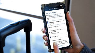 United said 50% of customers look to its app or to United.com to self-serve during disruptions.