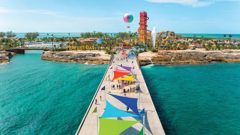 Perfect Day at CocoCay, Royal Caribbean International's private island in the Bahamas. Two ships from its sister brand, Celebrity Cruises, will call there on itineraries in 2024.