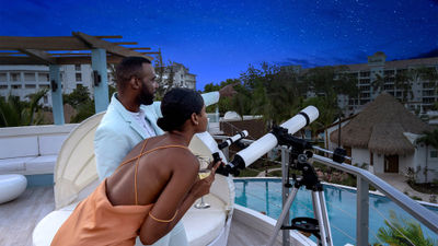 Resort guests can watch the skies from the rooftop of their Coyaba Sky Villa Swim-up Rondoval Suite as part of Sandals Dunn's River's new Stargazing Concierge program.