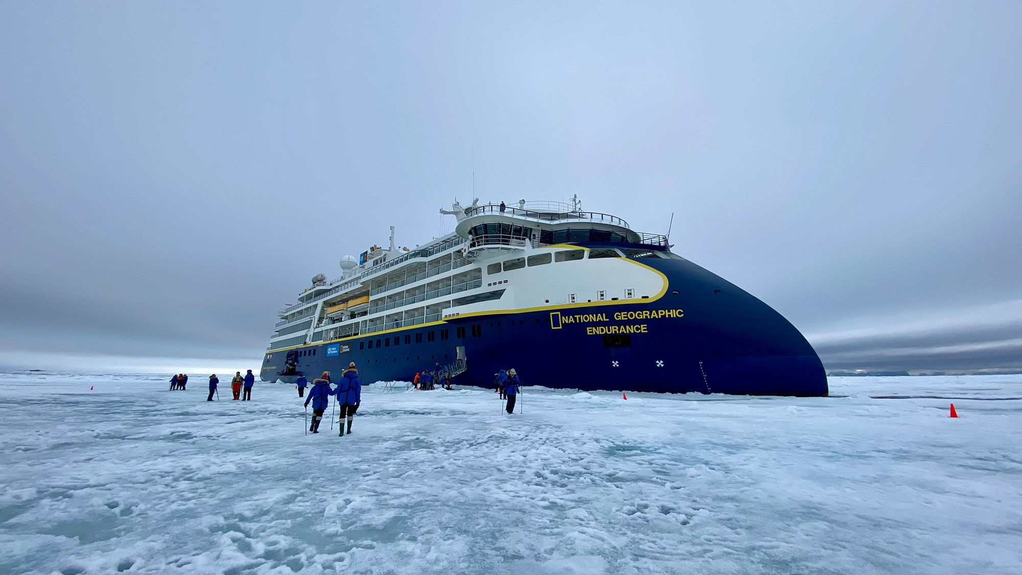 The National Geographic Endurance stopped in pack ice in Svalbard, and passengers were able to disembark and walk on the ice.