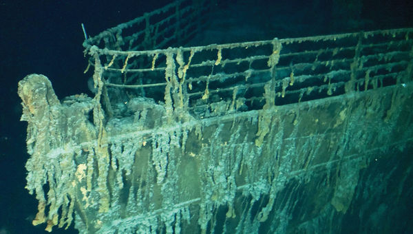 The Titanic's bow, viewed from OceanGate's Titan submersible.