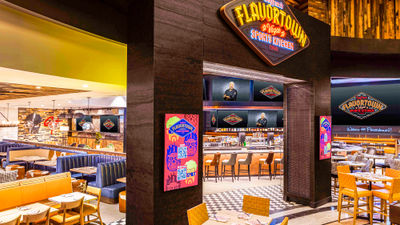 Guy Fieri’s Flavortown Sports Kitchen in Horseshoe Las Vegas seats up to 279 in the bar, main dining area and patio.