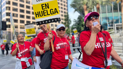 Members of Unite Here Local 11 picketing over the July 4 holiday weekend.