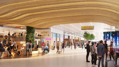 A great hall with stores and restaurants is planned for JFK's Terminal 8.