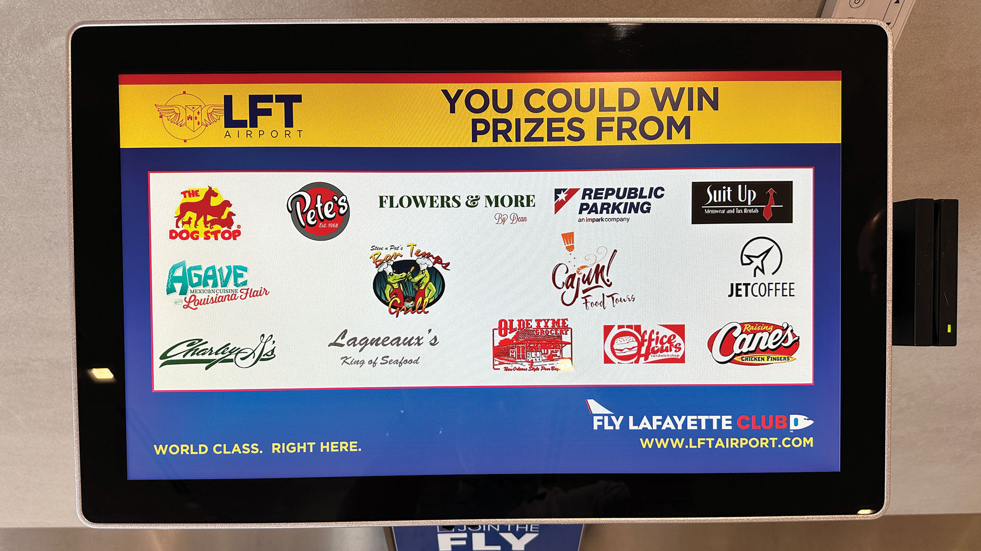 At Lafayette Regional Airport in Louisiana, Fly Lafayette Club members scan their ID at special kiosks to be entered into monthly prize drawings.