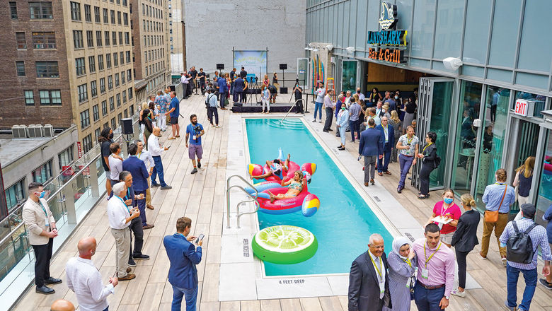 A grand opening celebration at the Margaritaville Resort Times Square in June 2021.