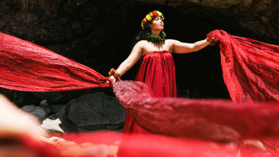 The goddess Pele is featured in the “Tales of the Kapa Moe,” and her fire is represented by long fabrics connected to other dancers.