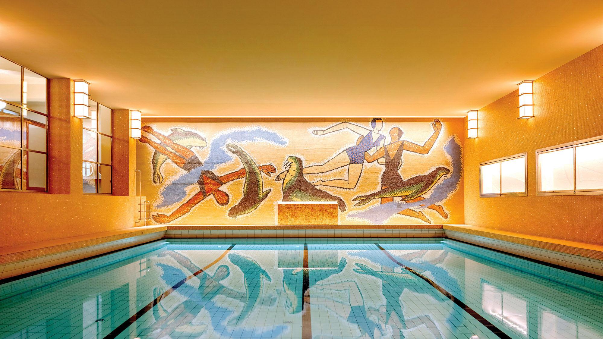 Vestkantbadet's art deco swimming pool is notable for its mural by Per Krohg.