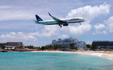 A plane about to land at Princess Juliana International Airport in St. Maarten.