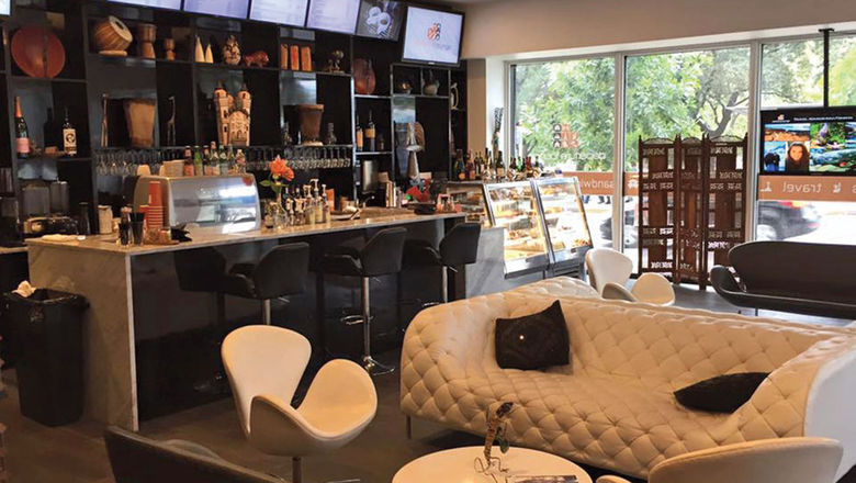 The original Departure Lounge in Austin doubled as a travel agency and a coffee-and-wine bar.