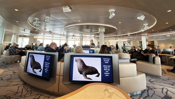 Guests on the National Geographic Endurance learn about walruses. Guests on the National Geographic Endurance learn about walruses.