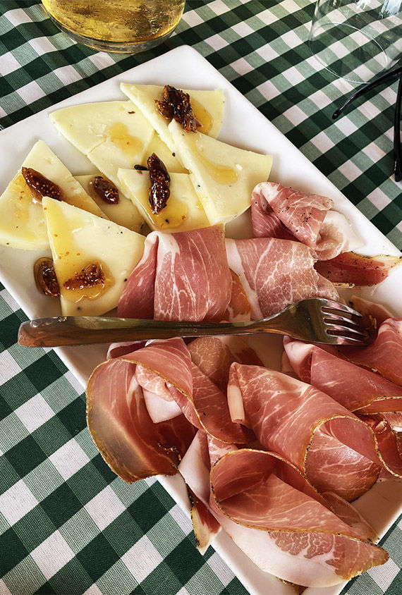 Pecorino cheese topped with truffle honey stars in this family-style appetizer. The truffles are harvested on the farm.