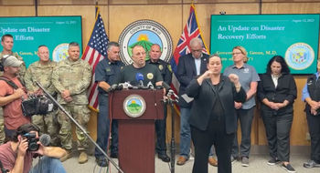 Hawaii Gov. Josh Green speaks during an Aug 12 press conference about the Maui wildfires.